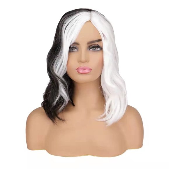 Synthetic Black & White 14‘’ Short Bob Wavy Wig Cosplay, Party Wig New - Picture 6 of 6